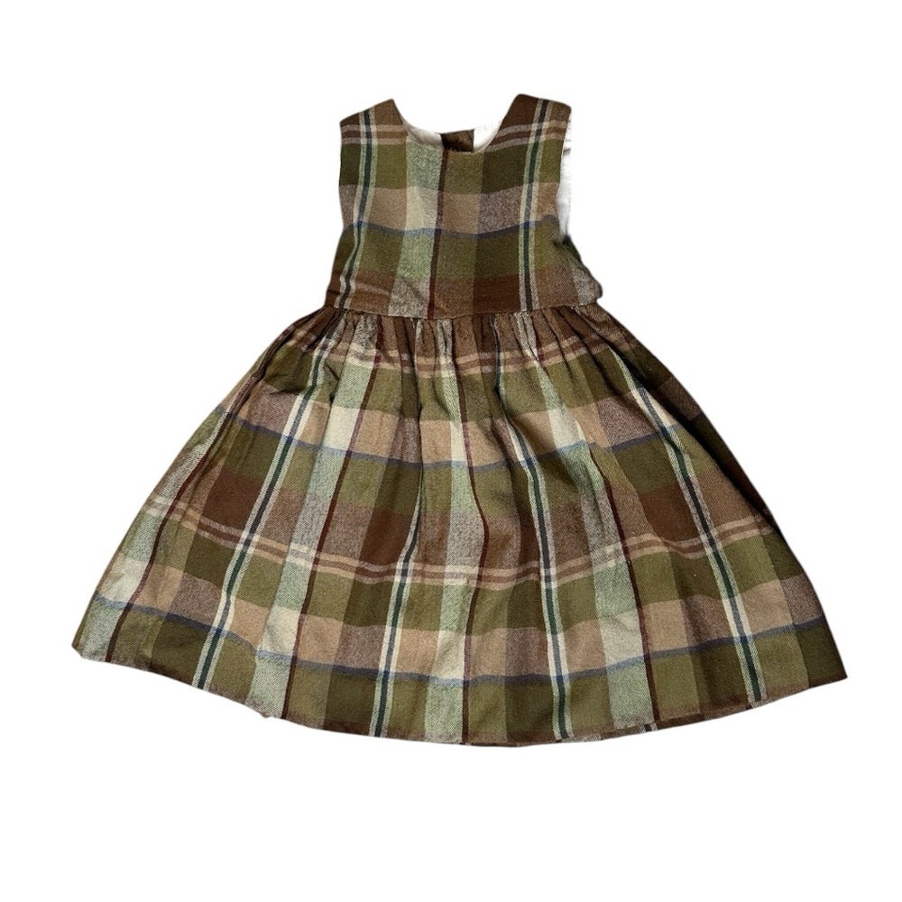 Papo d’ Anjo Green Brown Plaid Cotton Dress Size 5